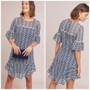 Anthropologie Shoshanna Emily Embroidered Floral‎ Lace Dress Size 0P Petite